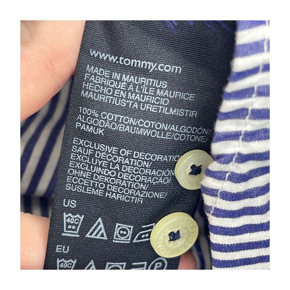 Tommy Hilfiger Frankie Poplin Shirt Men XL Navy White Striped Cotton Button-Down - Picture 7 of 7